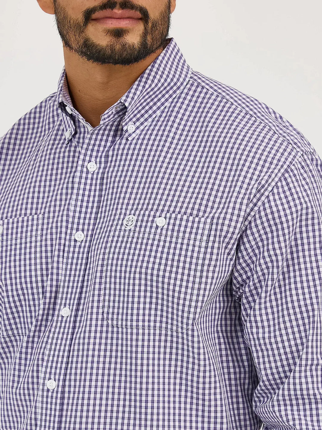 Wrangler | George Strait Amethyst Checks Two Pocket LS Shirt | Close Up