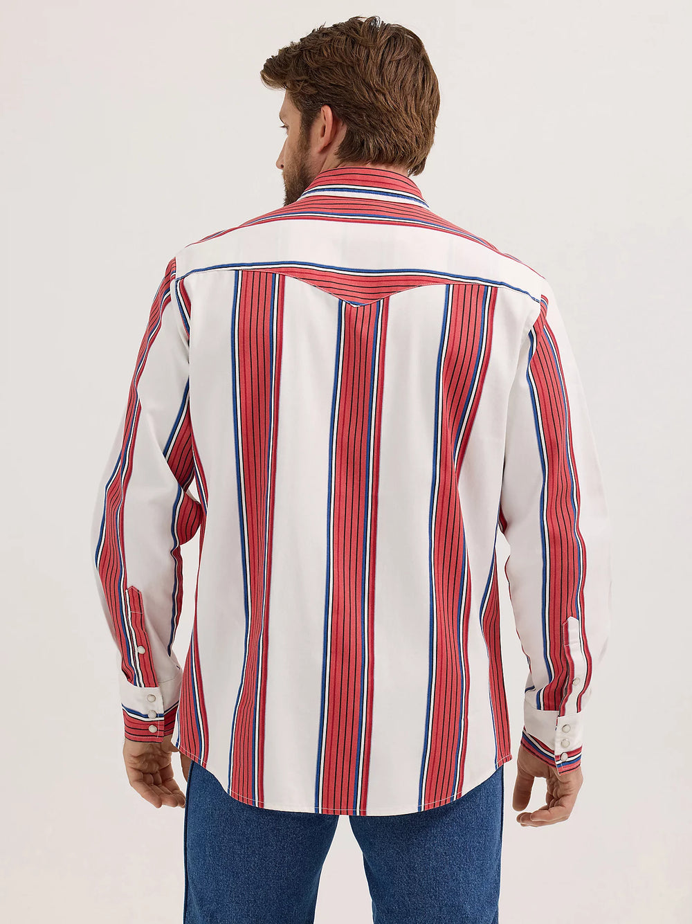 Wrangler | Vintage Brushpopper Cherry Stripe Western LS Shirt | Back View