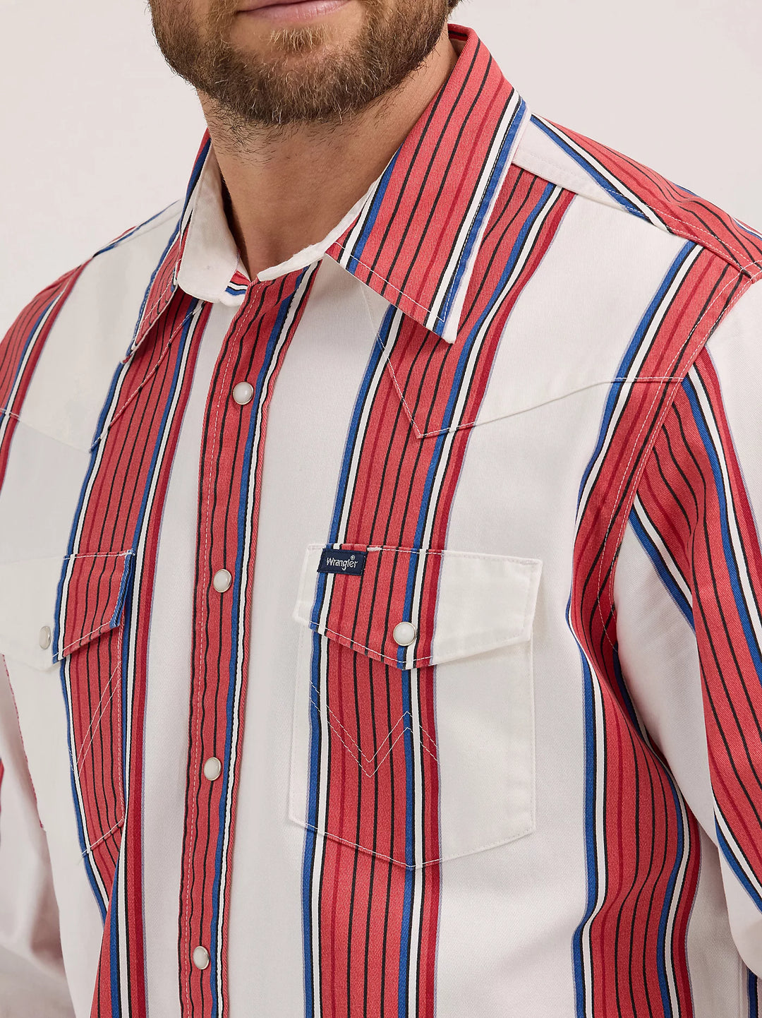 Wrangler | Vintage Brushpopper Cherry Stripe Western LS Shirt | Close Up