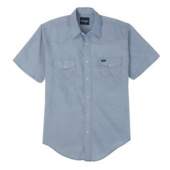 wrangler western dress shirts Wrangler Men's Cowboy Cut Chambray Short Sleeve Western Work Shirt 70131MW