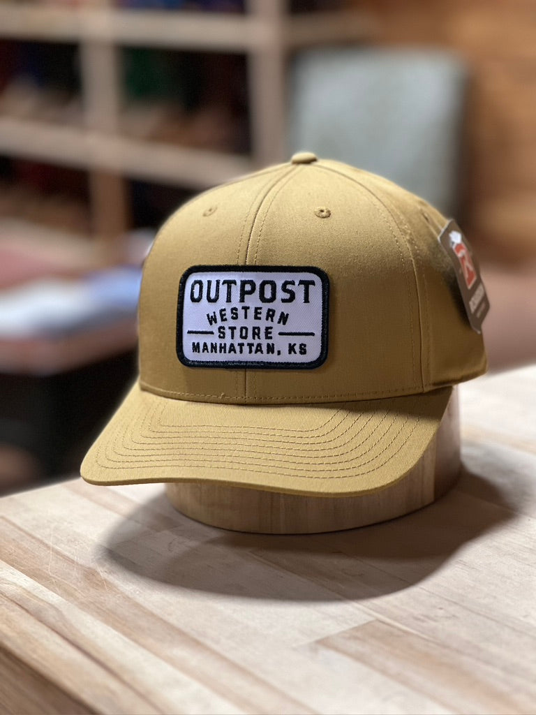 solid color Amber Gold fabric with black and white Outpost Patch, Richardson 312 Cap