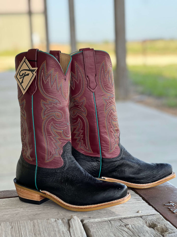 Fenoglio Boot Co. | Black Smooth Ostrich Cabernet Boot