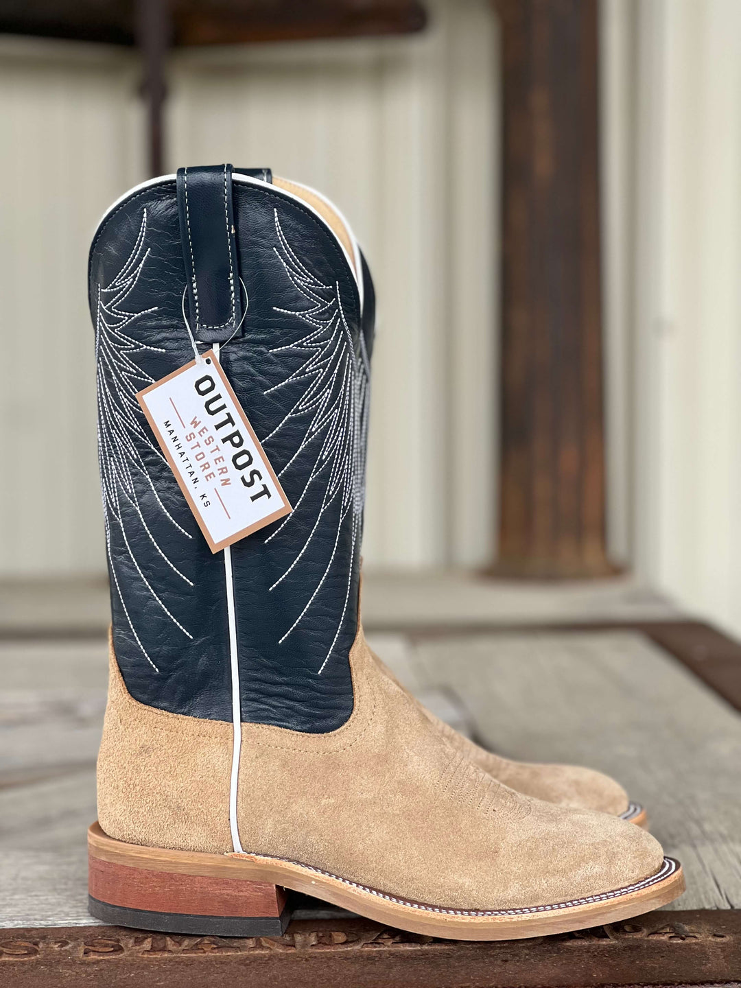 Anderson Bean | Tan Crazyhorse Roughout Roper Toe Boot | Side View