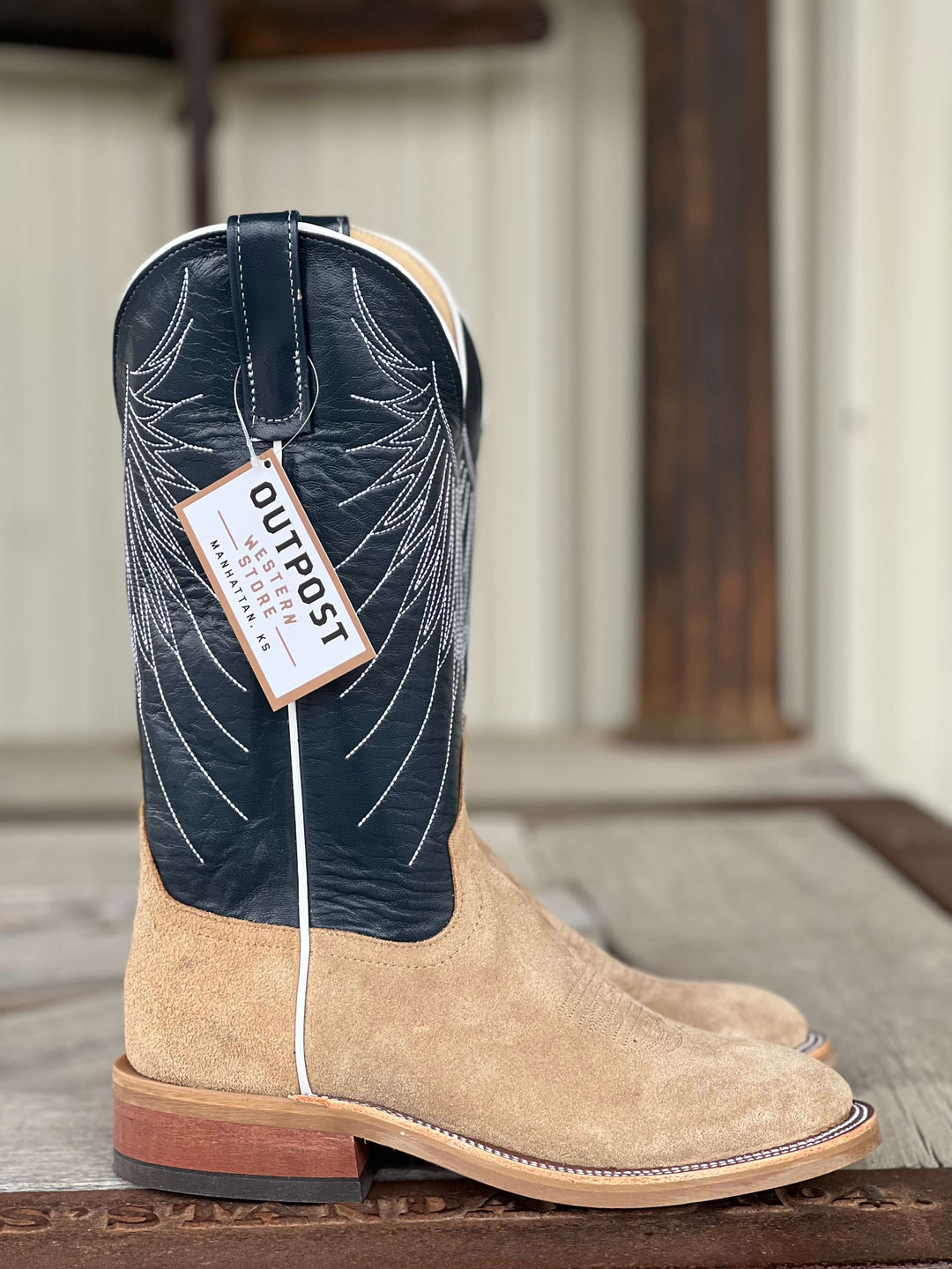 Side View Anderson Bean | Tan Newman Roughout Roper Toe Boot