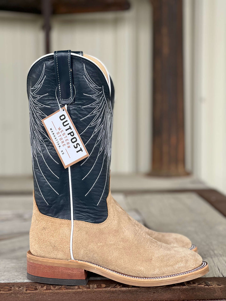 Anderson Bean | Tan Crazyhorse Roughout Roper Toe Boot | Side View