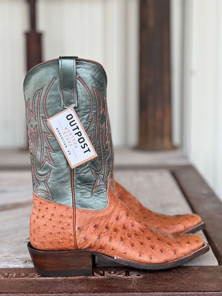 Side View Olathe Boot Co. | Brandy Mad Dog Full Quill Ostrich Boot