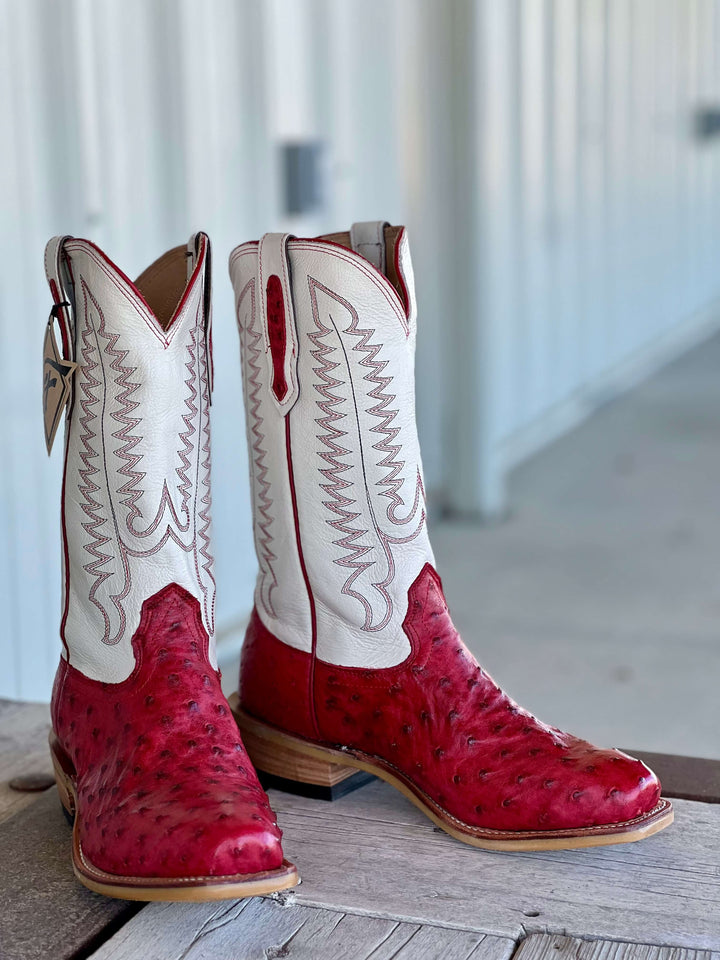 Fenoglio Boot Co. | Red Bruciato Full Quill Ostrich Boot