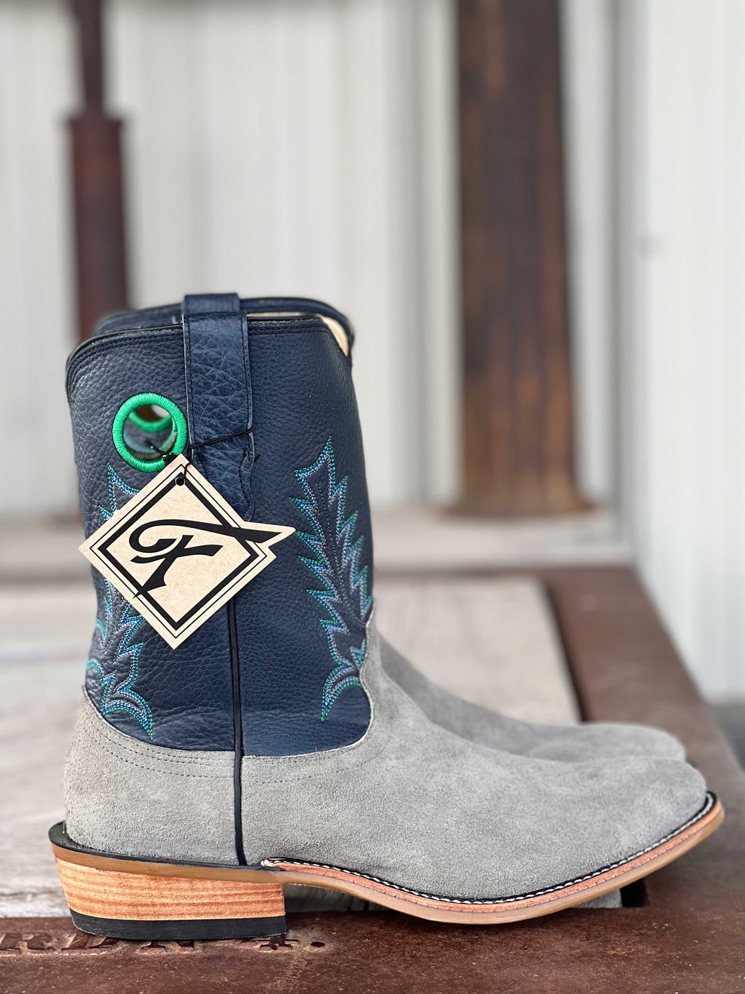 Side View Fenoglio Boot Co. | Grey Cape Buffalo Roughout Boot