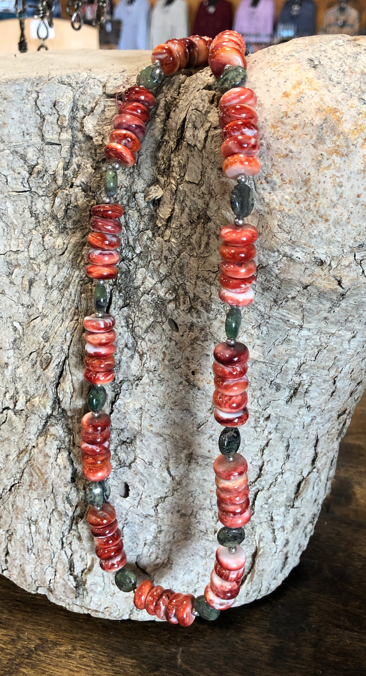 Rustic Rose Jewelry | #235 Red Spiny Oyster & Jasper Necklace-2