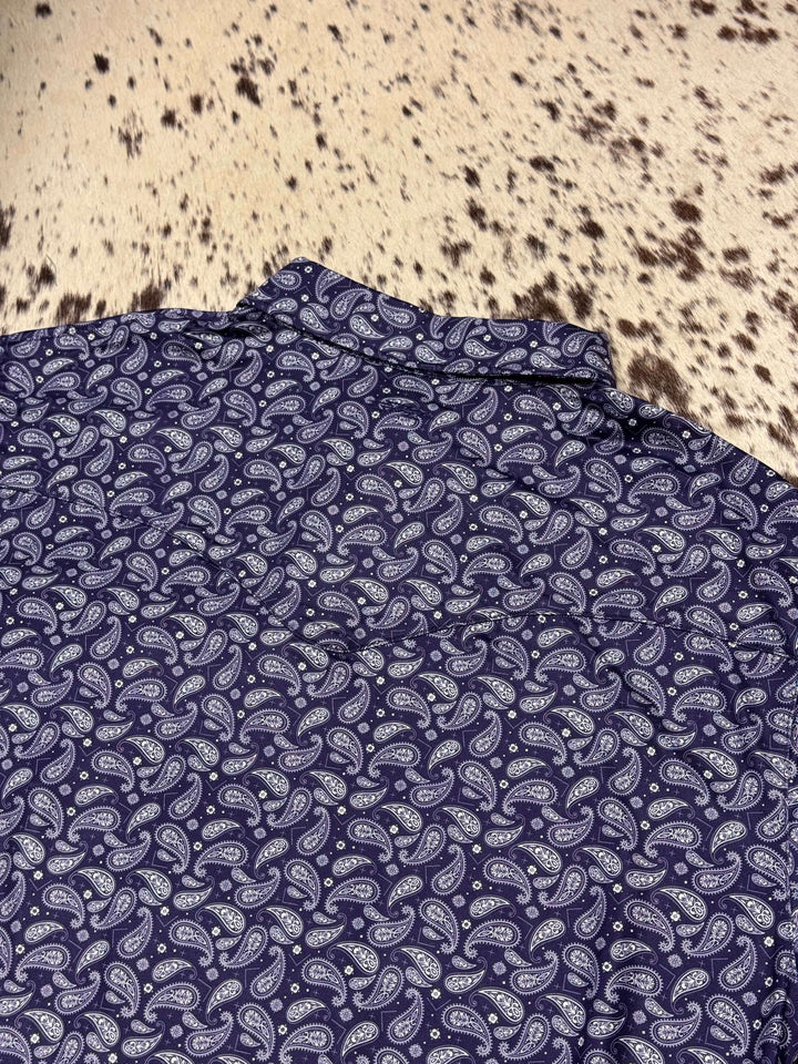 Outpost Performance Dark Indigo Paisley Polo Shirt | Back View