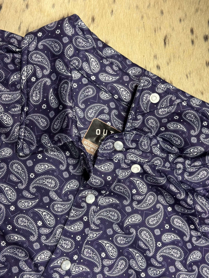 Outpost Performance Dark Indigo Paisley Polo Shirt | Snap Collar