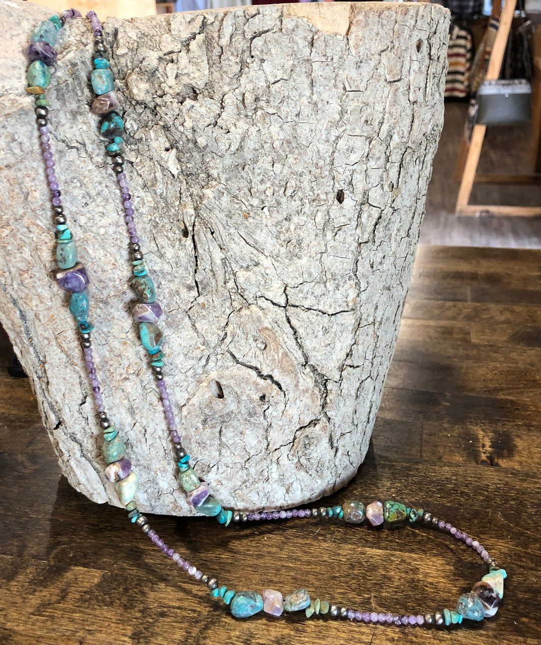 Rustic Rose Jewelry | 34” Amethyst and Turquoise Necklace