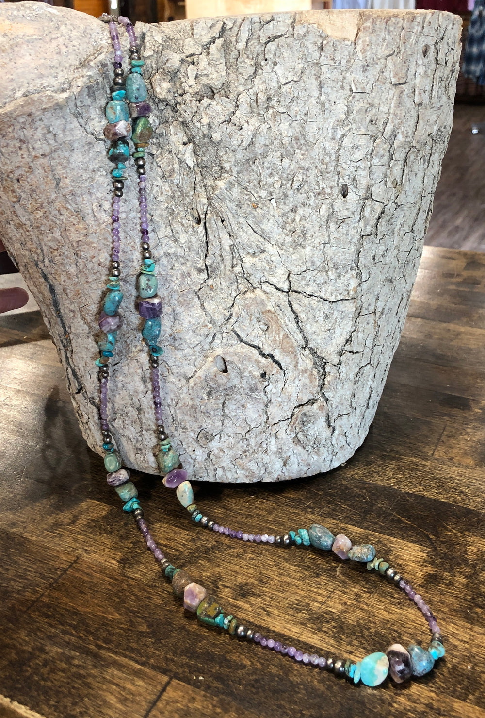 Rustic Rose Jewelry | 34” Amethyst and Turquoise Necklace-1