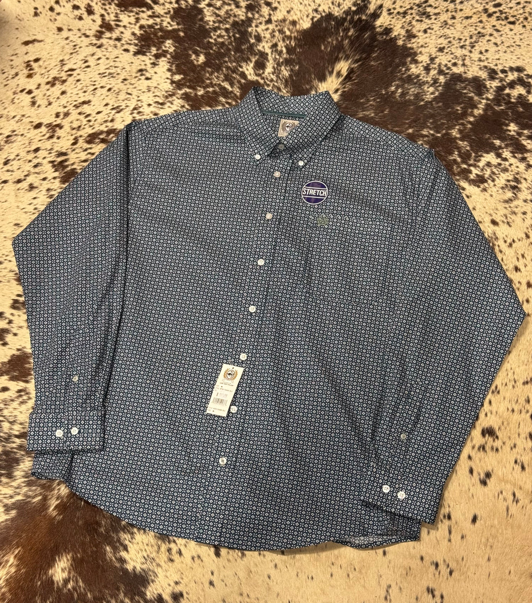 Cinch | Classic Teal Geometric Print LS Shirt
