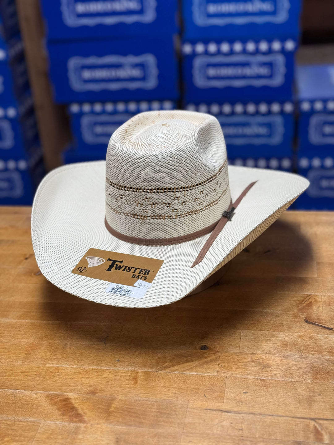 Twister | Tan Rounded Brick Bangora Straw Hat