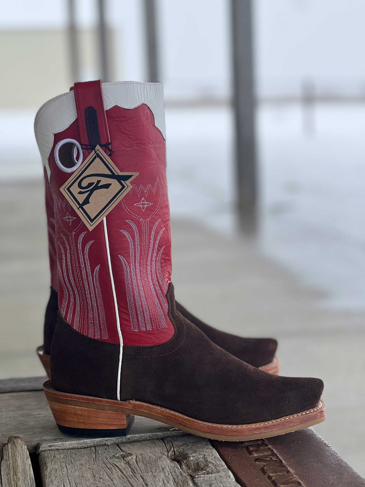 Fenoglio Boot Co. | Chocolate Cape Buffalo Roughout Boot | Side