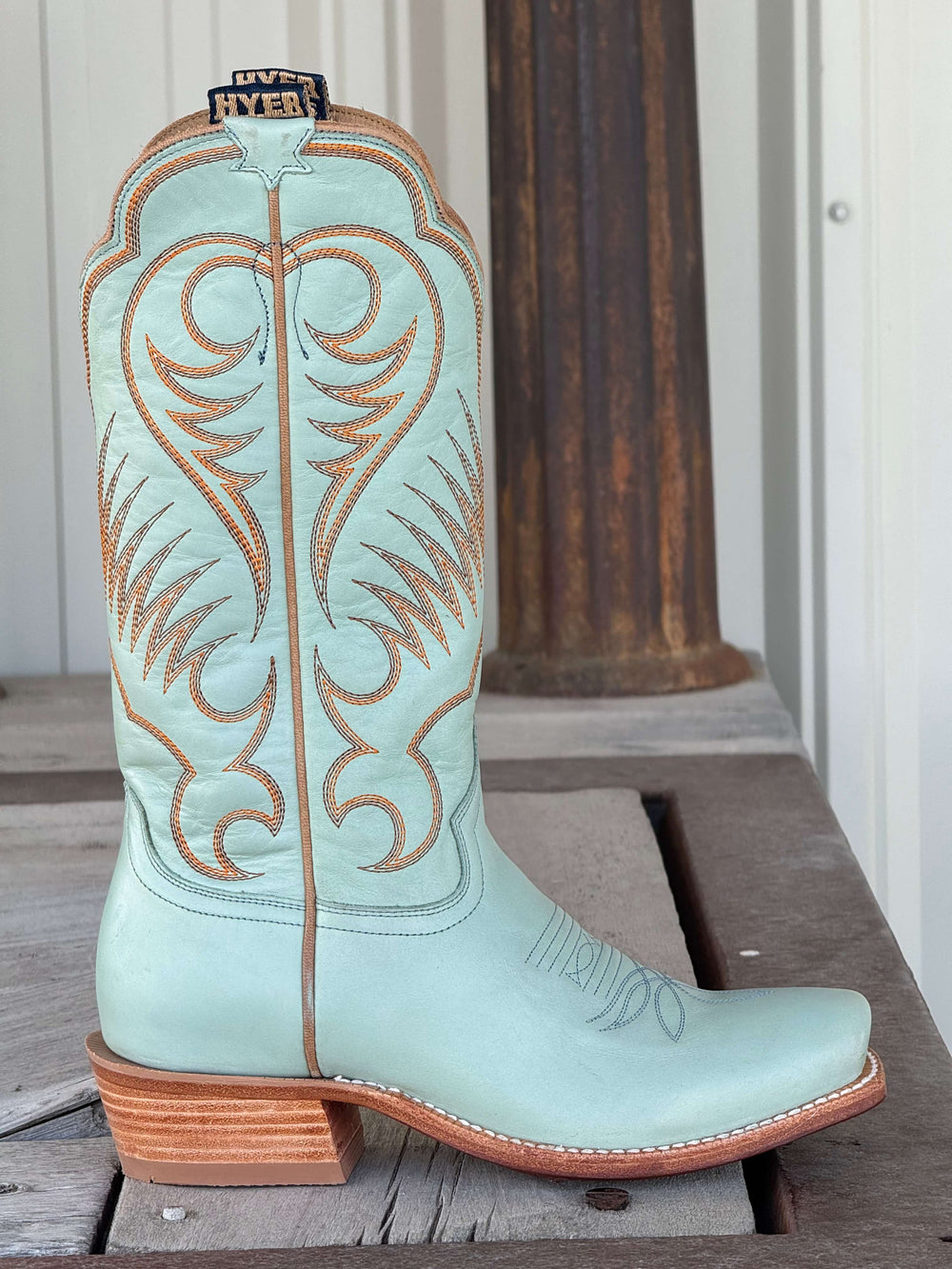 HYER Boot Co. | Leawood Robin's Egg Burnished Cowhide Boot | Side View