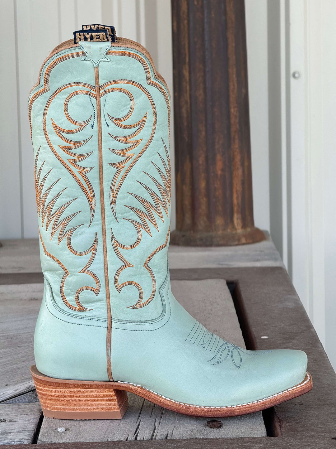 HYER Boot Co. | Leawood Robin's Egg Burnished Cowhide Boot | Side View