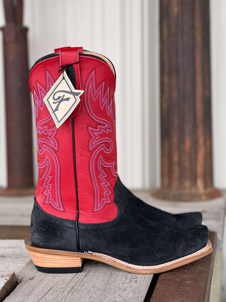 Fenoglio Boot Co. | Black Victoria Roughout w/ Red Boot | Side View