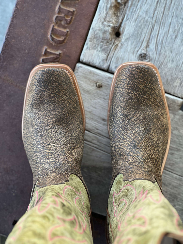 Toe View Fenoglio Boot Co. | Tan Cape Buffalo Tall Top Boot