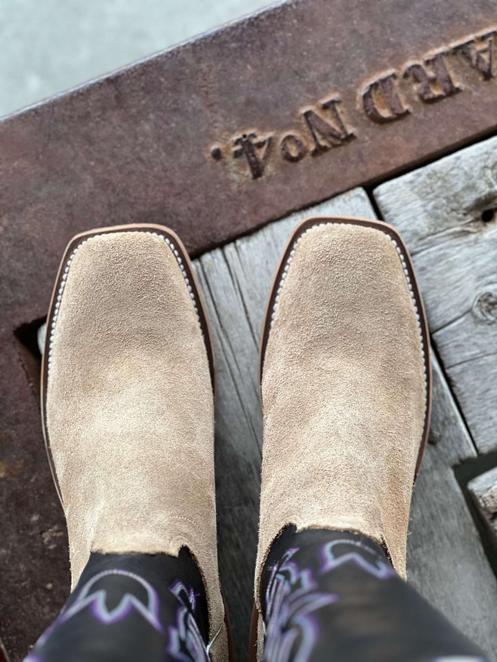 Olathe Boot Co.  | Teak Crazyhorse Roughout/Black Glove Boot Toe View