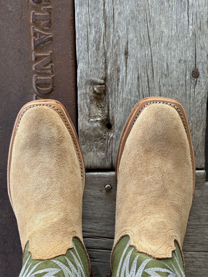 Fenoglio Boot Co. | Tan Victoria Roughout Boot | Toe View