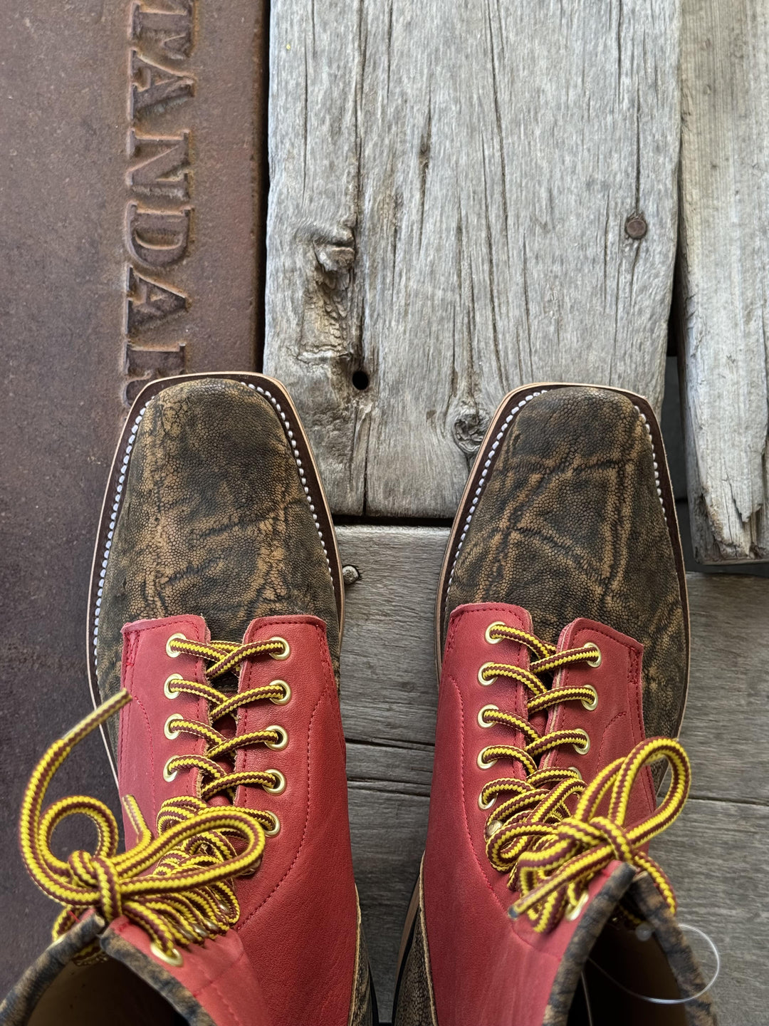 Olathe Boot Co.  | Antique Saddle Safari Elephant Lacer Boot | Toe View