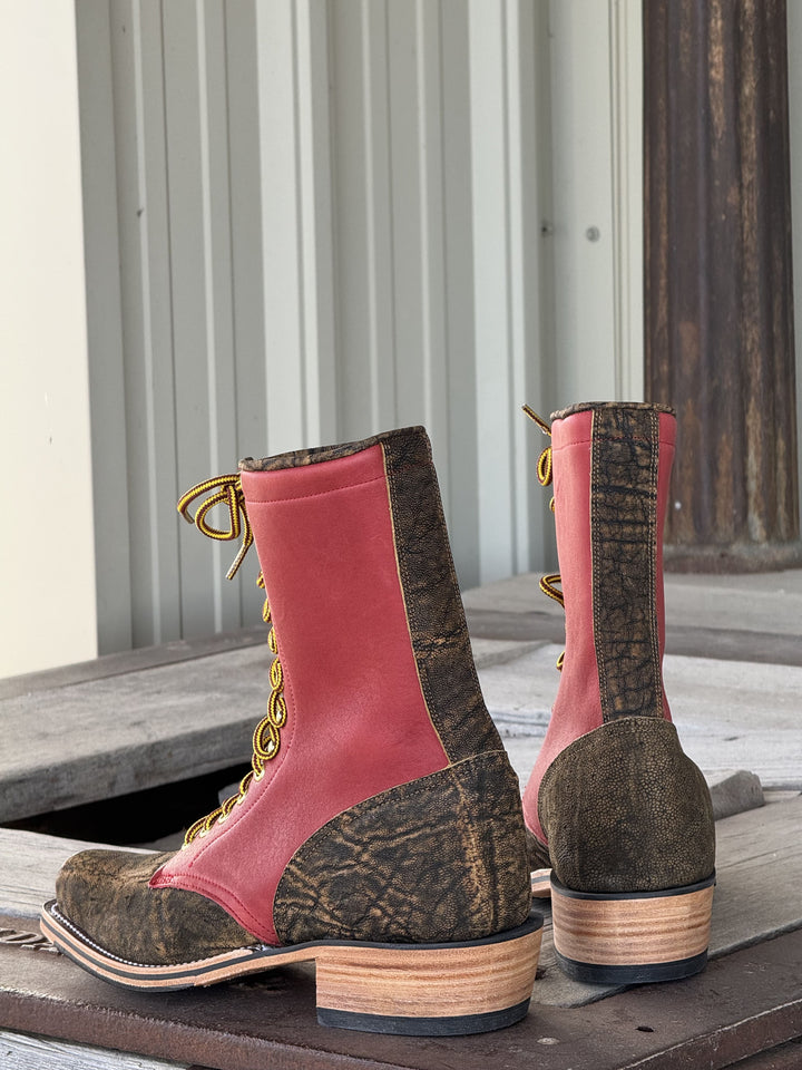 Olathe Boot Co.  | Antique Saddle Safari Elephant Lacer Boot | Backstay