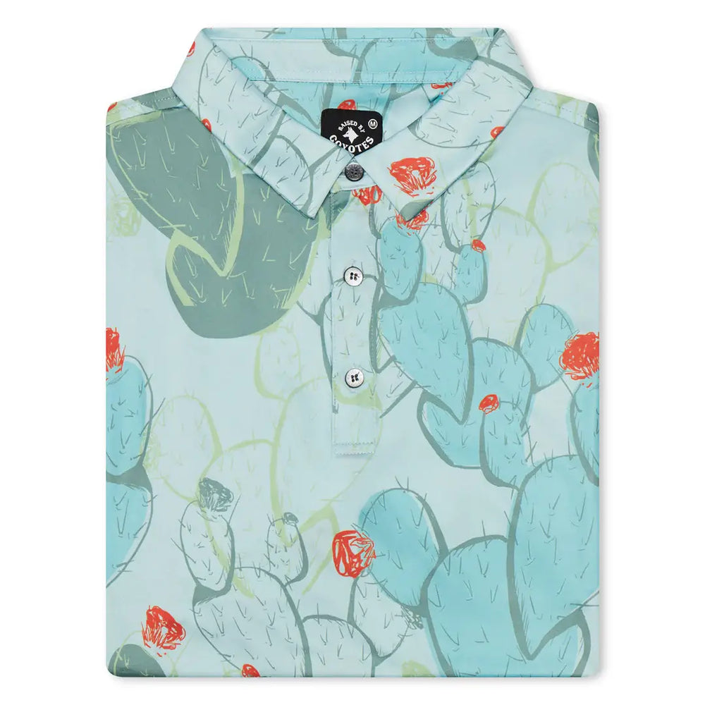 Raised by Coyotes | Nopalitos Polo Shirt Close Up View