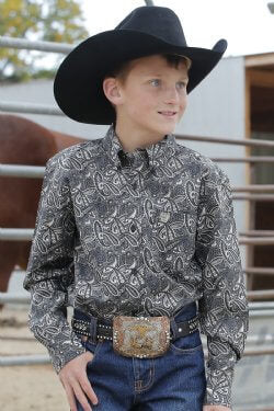 Cinch | Boy's Black Paisley Print LS Shirt