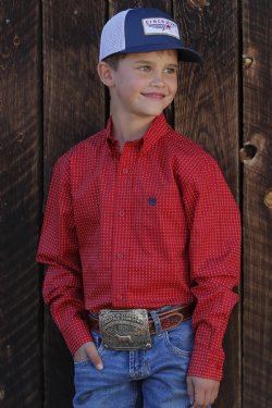 Cinch | Boy's Red Money Print LS Shirt