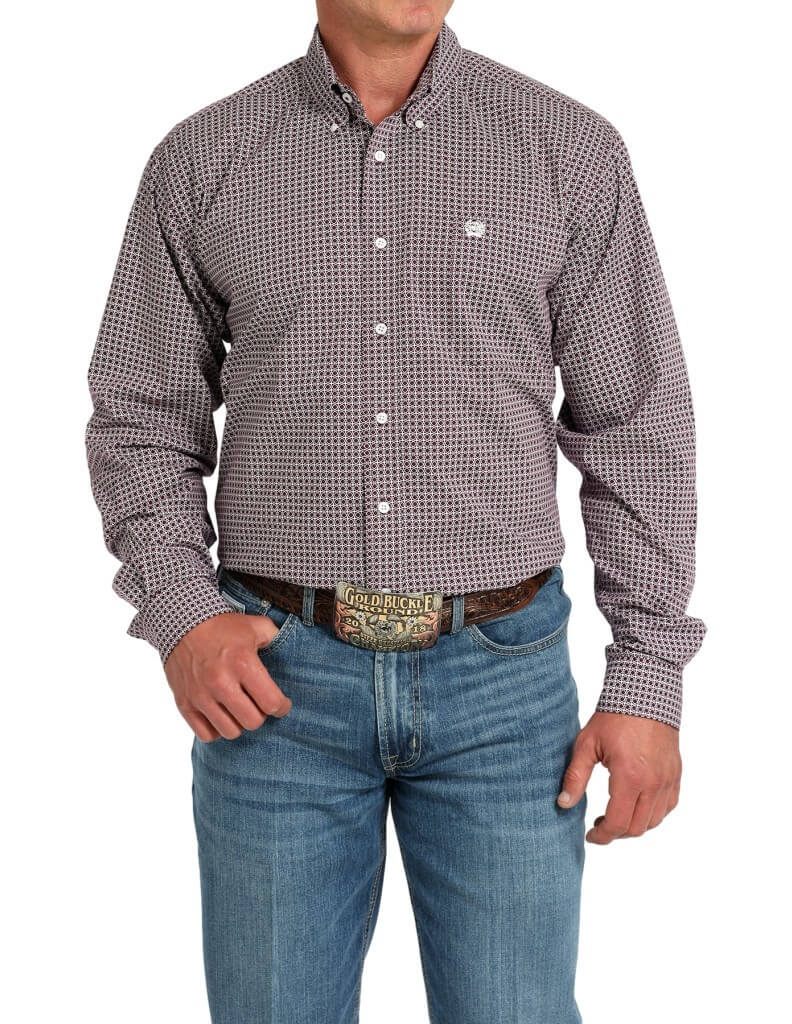 Cinch | Classic Purple Geometric Print LS Shirt