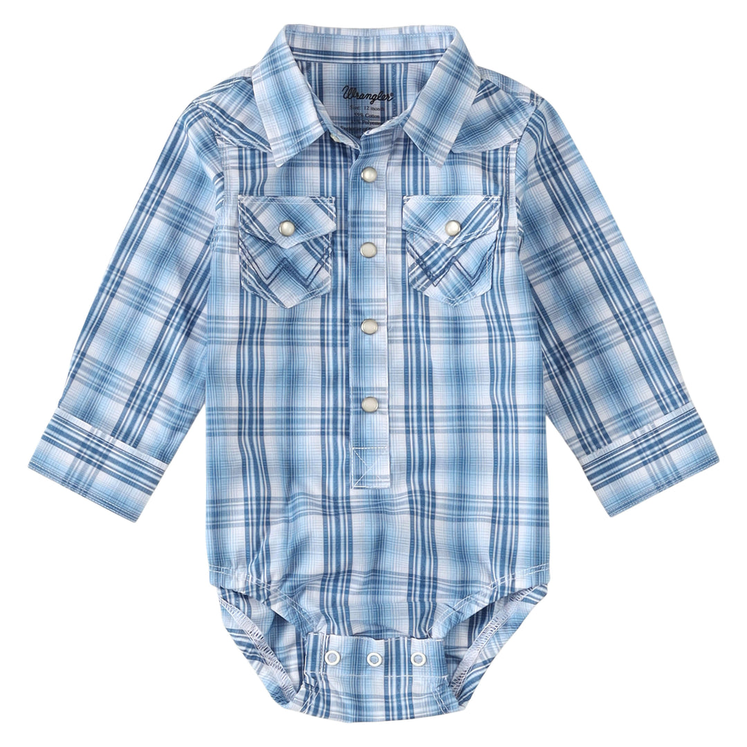 Wrangler | Infant Boy Blue Plaid LS Bodysuit