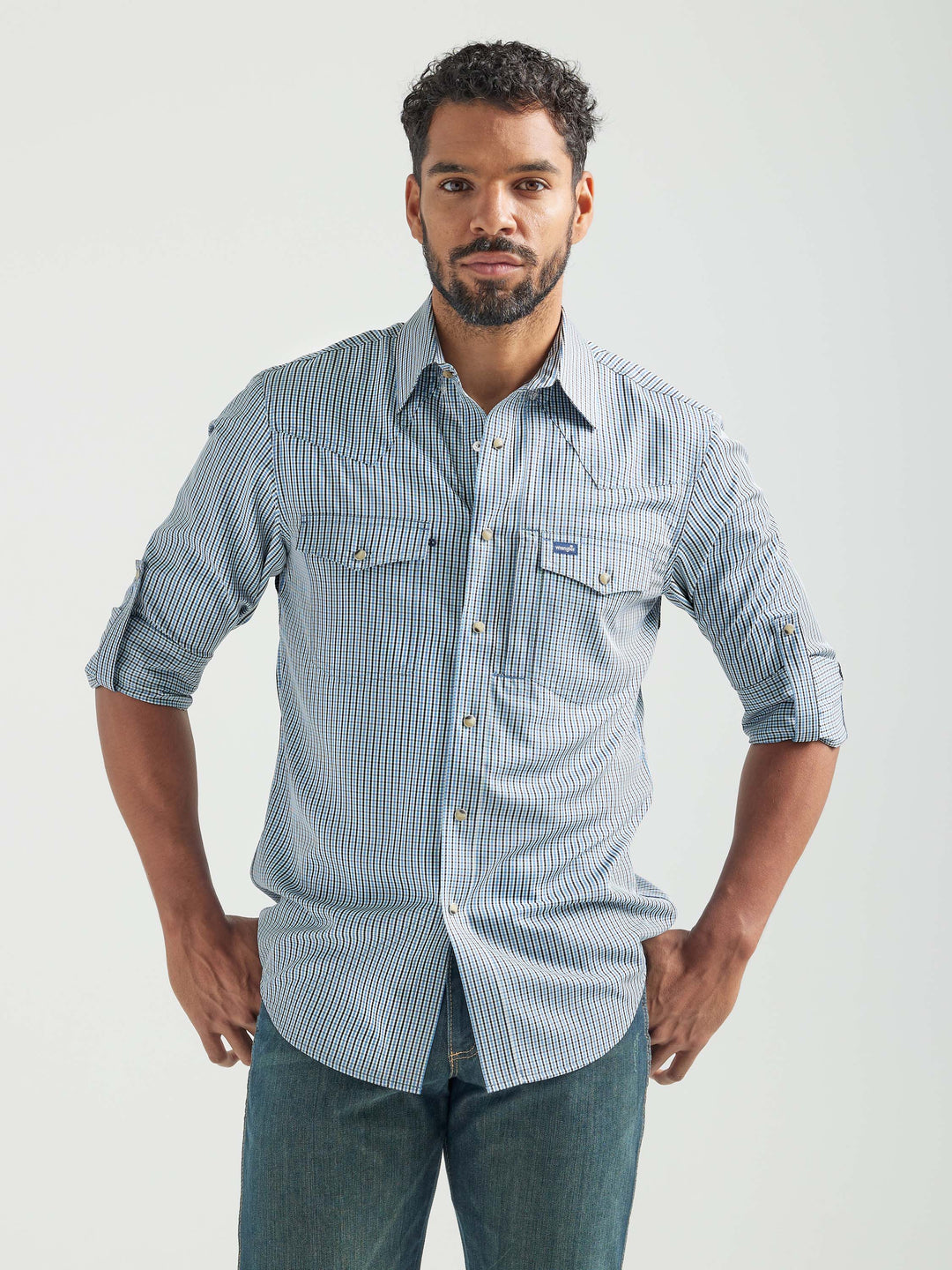 Wrangler | Blue Plaid Western Performance Snap Shirt