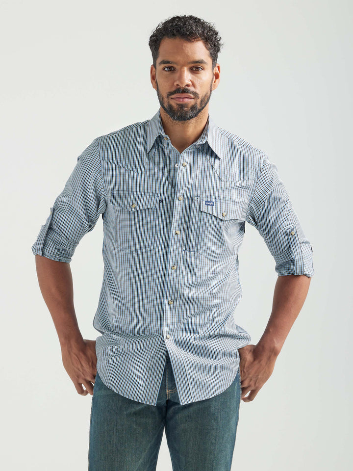 Wrangler | Blue Plaid Western Performance Snap Shirt