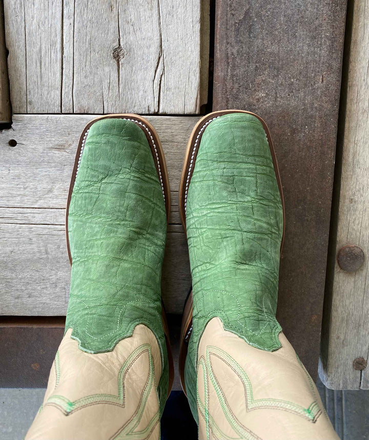 Toe View Olathe Boot Co. | Olive Buffed Elephant Tall Top Boot