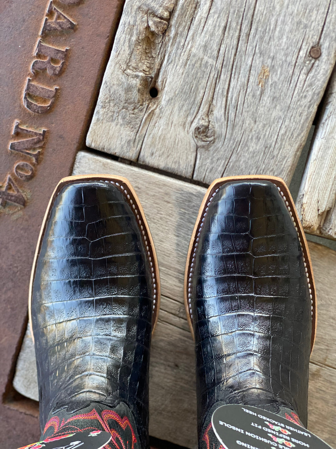 Macie Bean Top Hand |  Black Caiman Belly Ladies Boot TK toe | Toe View