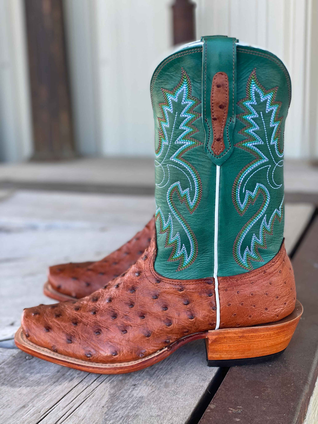 side view Fenoglio Boot Co. Cognac FQ Ostrich boot