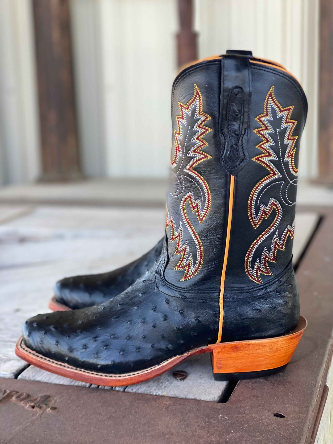 Fenoglio Boot Co. | Black Full Quill Ostrich Side View
