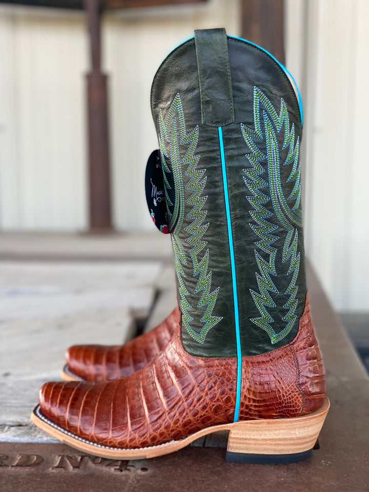 Macie Bean Top Hand |  Brandy Caiman Belly Ladies TK Toe Boot Side View