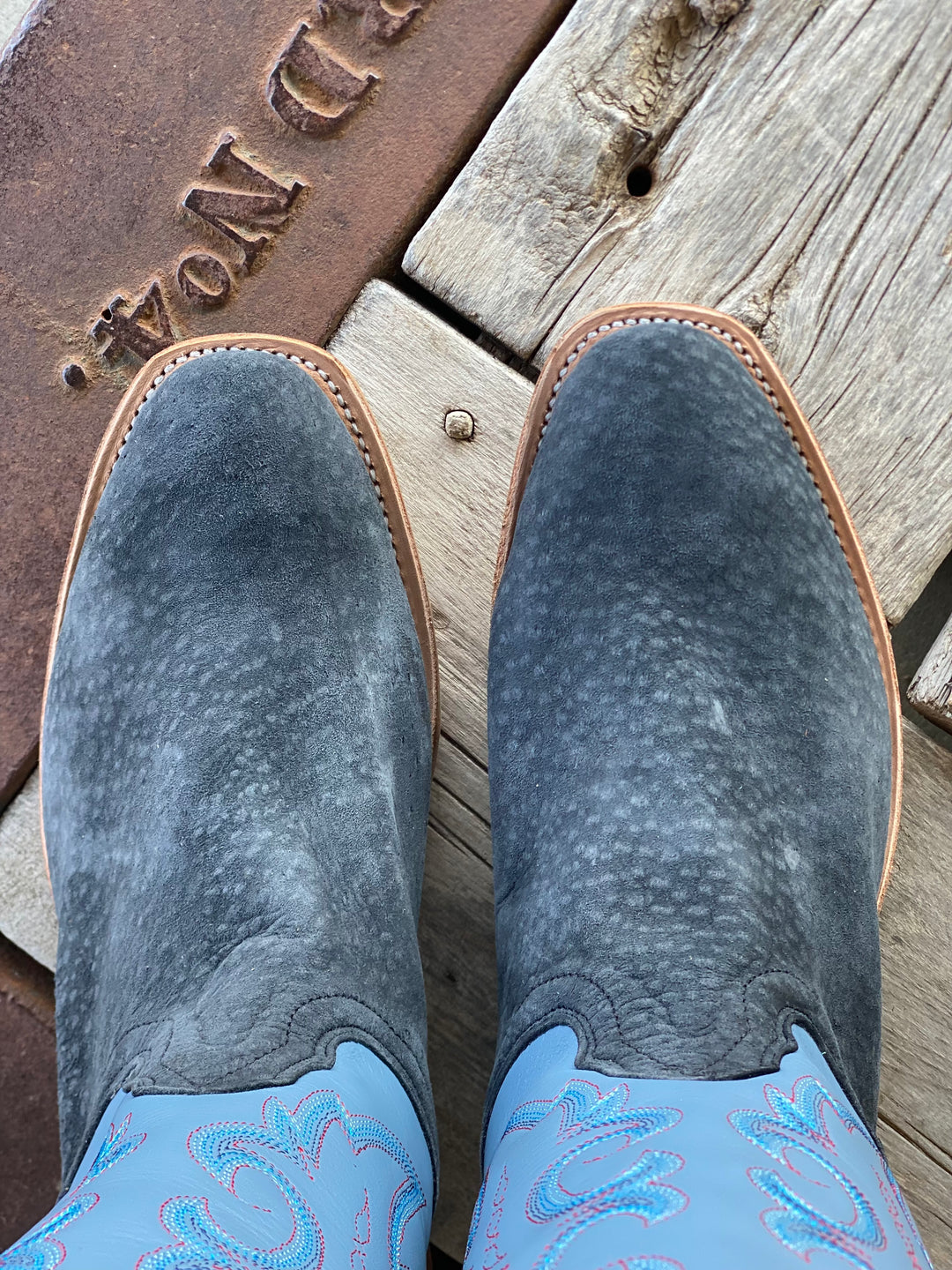 top view Fenoglio Boot Co. | Navy Carpincho Boot