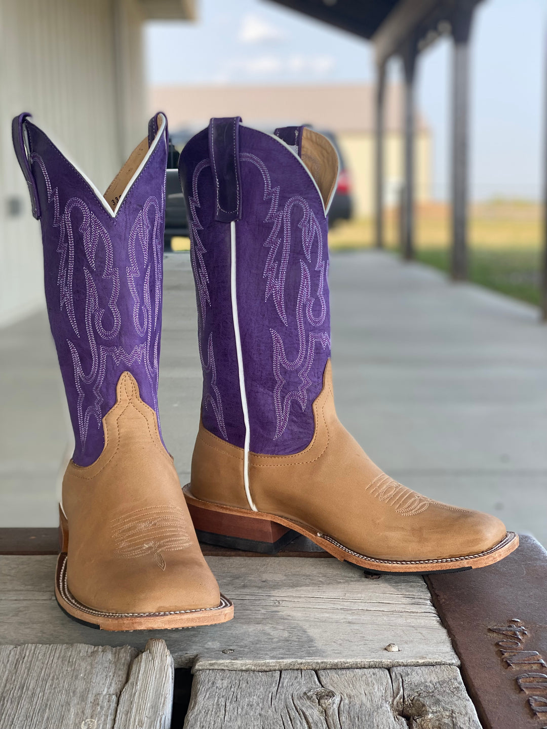 Anderson Bean | Tan Crazyhorse Purple Mad Dog Boot