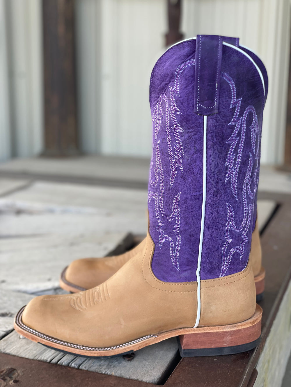 Side View Anderson Bean | Teak Crazyhorse Purple Mad Dog Boot