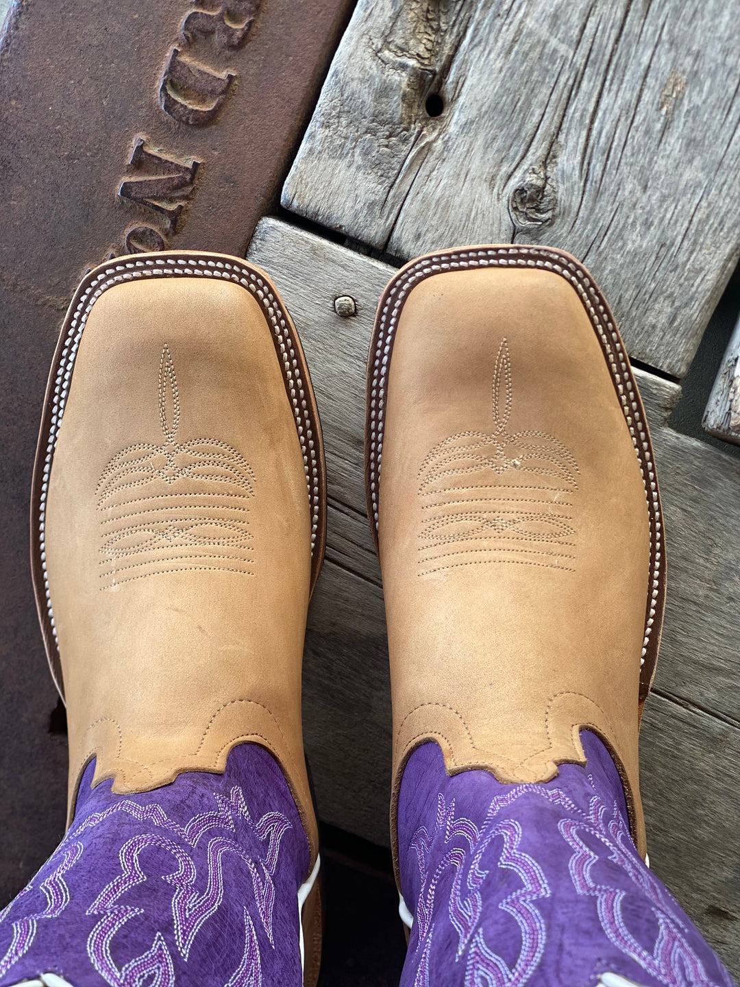 Anderson Bean | Tan Crazyhorse Purple Mad Dog Boot | Toe View
