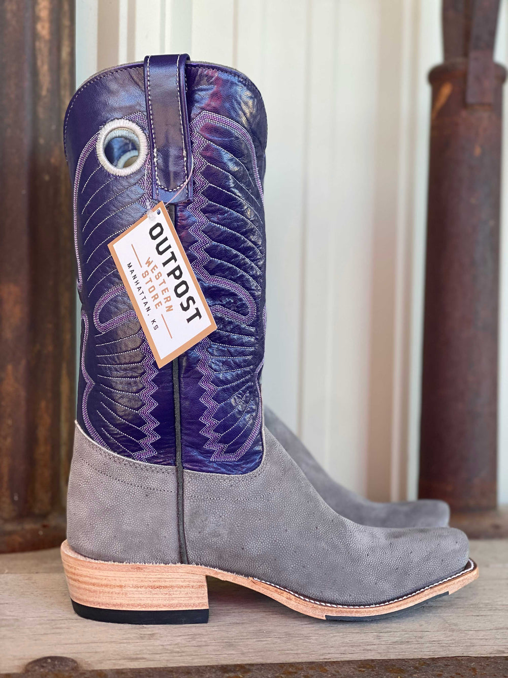 Side View Olathe Boot Co.  | Grey Buffed Elephant Boot