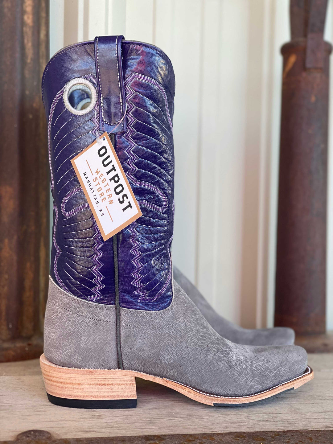 Side View Olathe Boot Co.  | Grey Buffed Elephant Boot