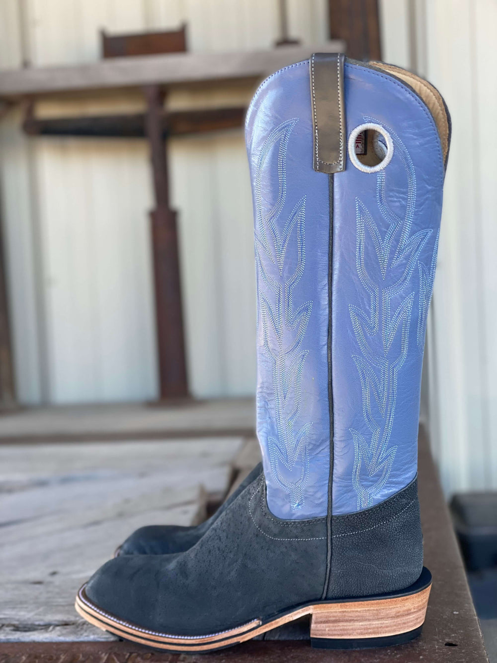 Side View Olathe Boot Co.  | Dark Grey Buffed Elephant Tall Top Boot