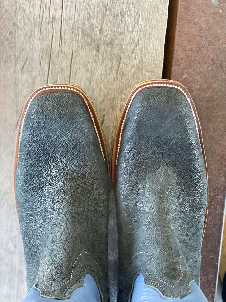 Toe View Olathe Boot Co.  | Dark Grey Buffed Elephant Tall Top Boot