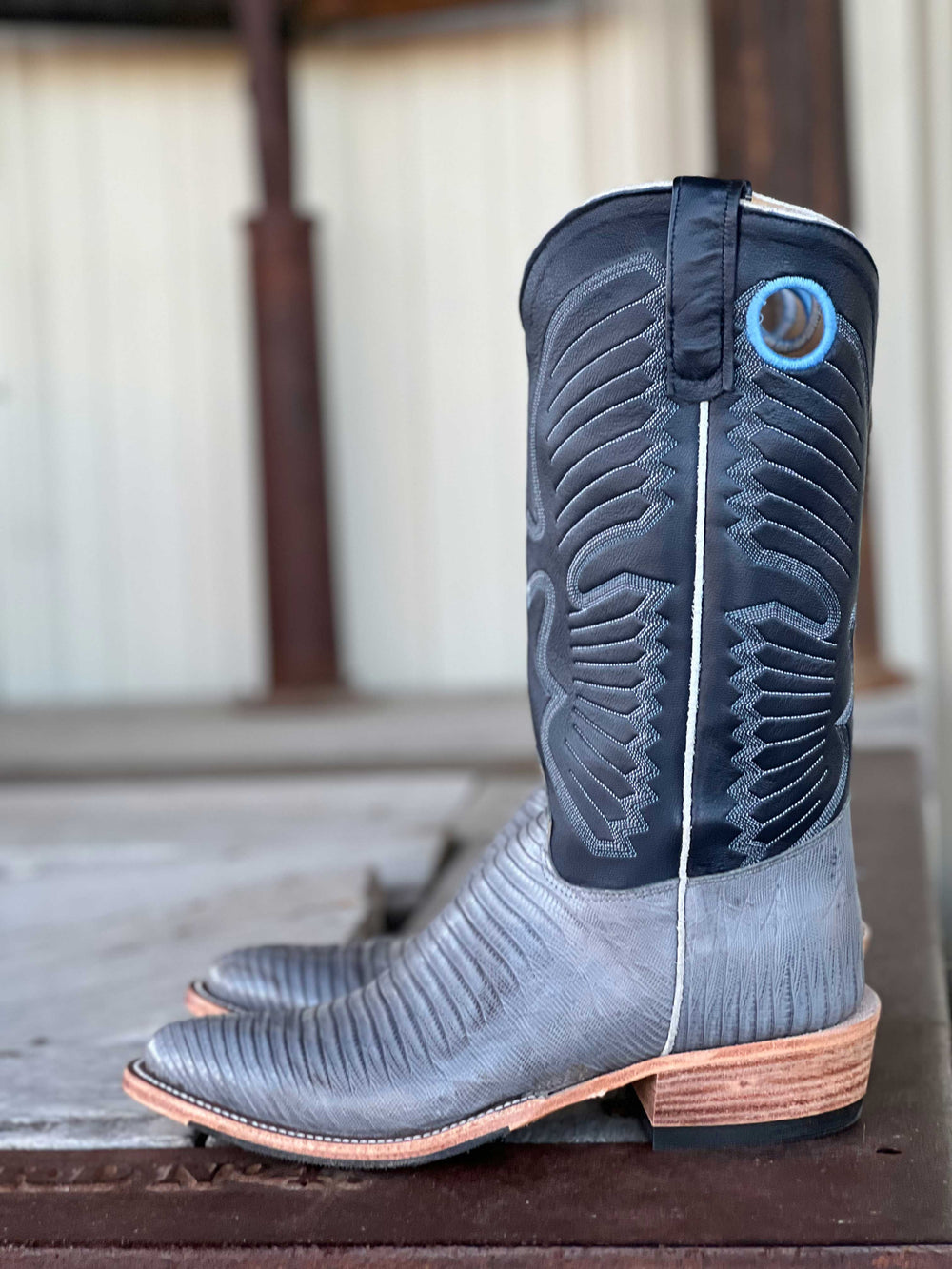 Side View Olathe Boot Co.  | Grey Lizzard Boot