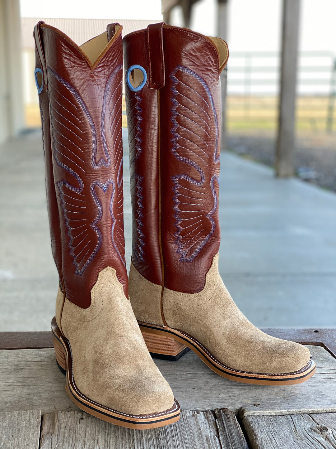 Olathe Boot Co. | Teak Crazyhorse Roughout/Copperhead Kidskin Boot